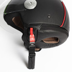 Black Leather Helmet // Italian Stripes (21.3" Circumference // XS)