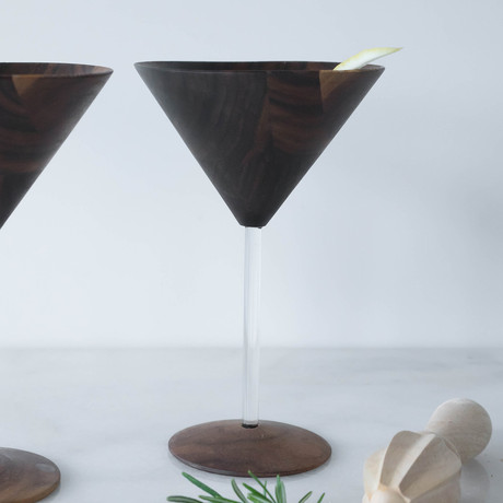 Wood Cocktail Glass (Dark Blue)