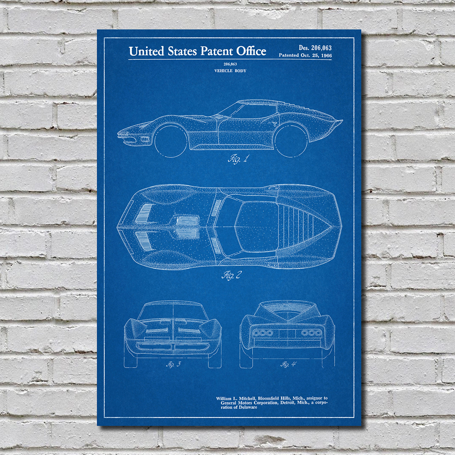 Stingray Corvette (Blueprint) - Auto Patent Prints - Touch of Modern