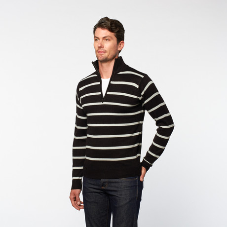 A+F // Half Zip Turtleneck // Black Stripe (S)