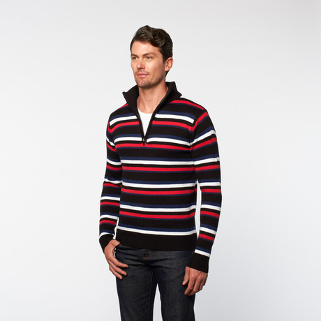 A+F // Half Zip Turtleneck // Navy + Red Stripe (S)