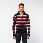 A+F // Half Zip Turtleneck // Navy + Red Stripe (XL)