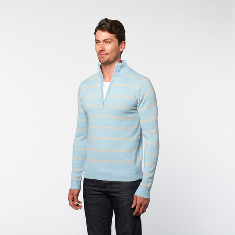 A+F // Half Zip Turtleneck // Aqua Stripe (S)