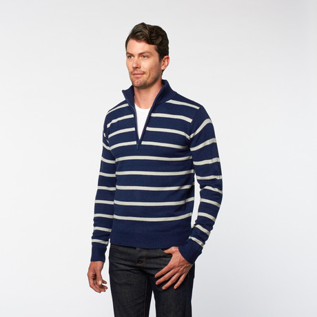 A+F // Half Zip Turtleneck // Navy Stripe (S)