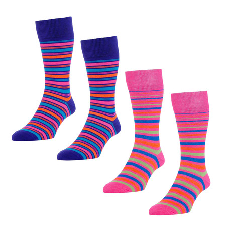 HJ Hall // Bold Stripe Socks // Purple + Fuchsia // Pack of 4