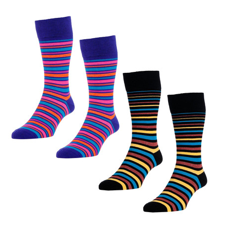 HJ Hall // Bold Stripe Socks // Purple + Black // Pack of 4