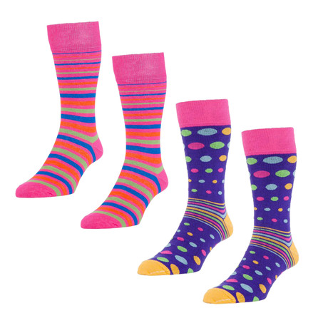 HJ Hall // Bold Stripe + Spot Socks // Fuchsia Multi // Pack of 4