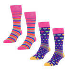 HJ Hall // Bold Stripe + Spot Socks // Fuchsia Multi // Pack of 4