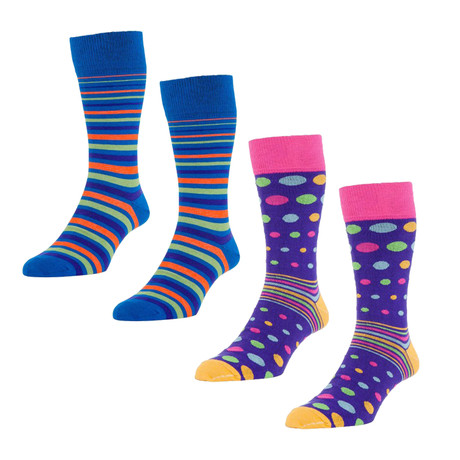 HJ Hall // Bold Stripe + Spot Socks // Royal Multi // Pack of 4