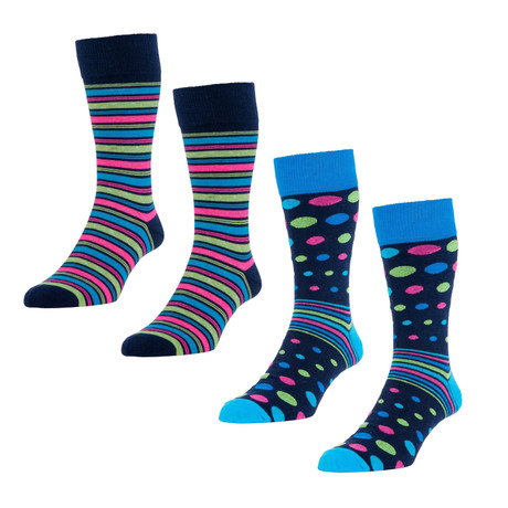 HJ Hall // Bold Stripe + Spot Socks // Navy Multi // Pack of 4