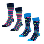 HJ Hall // Bold Stripe + Spot Socks // Navy Multi // Pack of 4