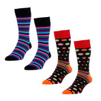 HJ Hall // Bold Stripe + Spot Socks // Black Multi // Pack of 4