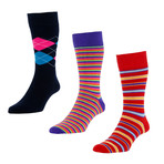 HJ Hall // Argyle + Stripe Socks // Multi // Pack of 3