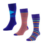 HJ Hall // Argyle + Stripe Socks // Purple // Pack of 3