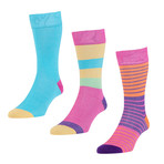 HJ Hall // Stripe + Contrast Socks // Turquoise + Fuchsia // Pack of 3