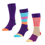 HJ Hall // Stripe + Contrast Socks // Crocus // Pack of 3