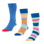 HJ Hall // Stripe + Contrast Socks // Royal // Pack of 3