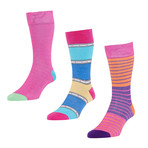 HJ Hall // Stripe + Contrast Socks // Fuchsia // Pack of 3