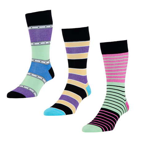 HJ Hall // Variegated Stripe Socks // Black // Pack of 3