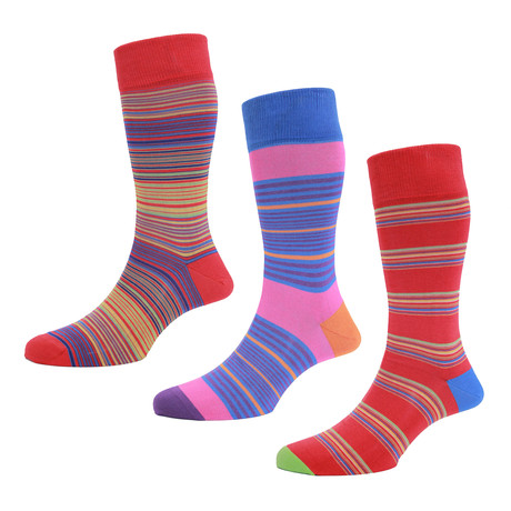 HJ Hall // Variegated Stripe Socks // Scarlet + Royal // Pack of 3