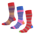 HJ Hall // Variegated Stripe Socks // Scarlet + Royal // Pack of 3