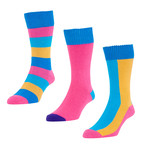 HJ Hall // Color Block + Quebec Stripe Socks // Royal // Pack of 3