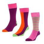 HJ Hall // Color Block Striped Socks // Fuchsia // Pack of 3