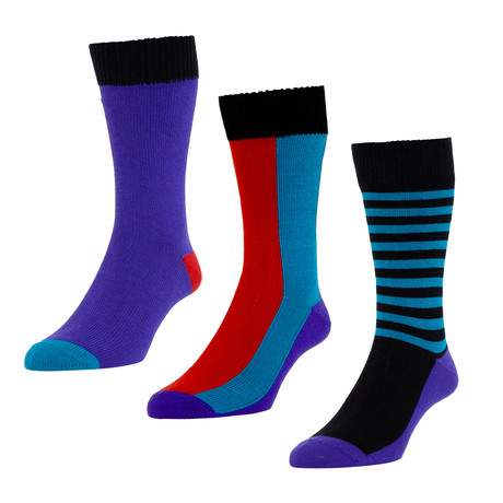 HJ Hall // Color Block Striped Socks // Black // Pack of 3