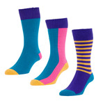 HJ Hall // Color Block Striped Socks // Purple // Pack of 3