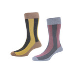 HJ Hall // Deckchair Stripe Socks // Taupe // Pack of 2