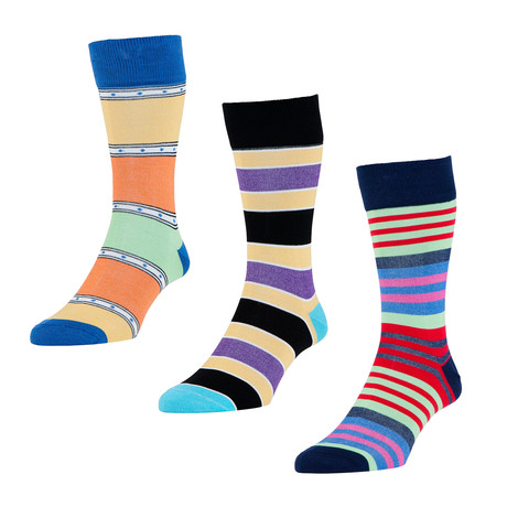 HJ Hall // Variegated Stripe Socks // Multi // Pack of 3