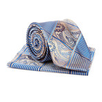 Tie + Hanky Set // Tan + Blue Paisley Block Stripe