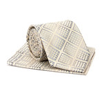 Tie + Hanky Set // Taupe + Silver Geometric Square