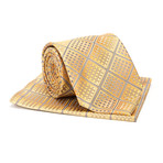 Tie + Hanky Set // Yellow + Silver Geometric Square