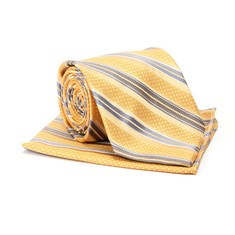 Tie + Hanky Set // Yellow + Silver Stripe