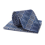 Tie + Hanky Set // Navy Blue Geometric Square