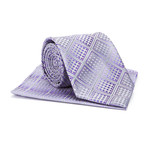 Tie + Hanky Set // Purple + Silver Geometric Square