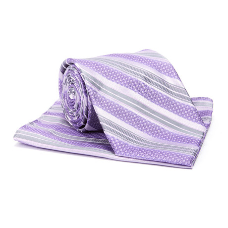 Tie + Hanky Set // Purple + Silver Stripe