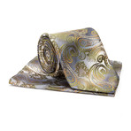 Tie + Hanky Set // Silver + Green Paisley