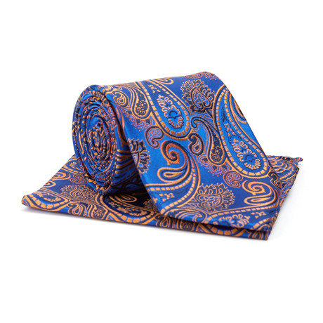 Tie + Hanky Set // Blue + Rust Paisley