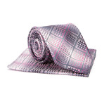 Tie + Hanky Set // Pink + Silver Geometric Square