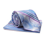 Tie + Hanky Set // Silver + Purple Circle Stripe