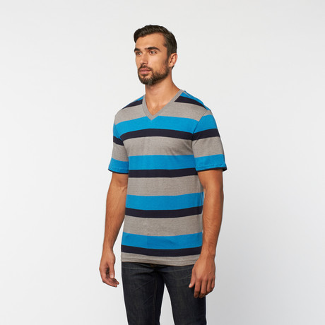 Striped V-Neck Tee // Blue Jay (S)