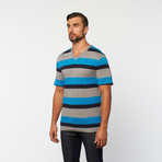 Striped V-Neck Tee // Blue Jay (S)