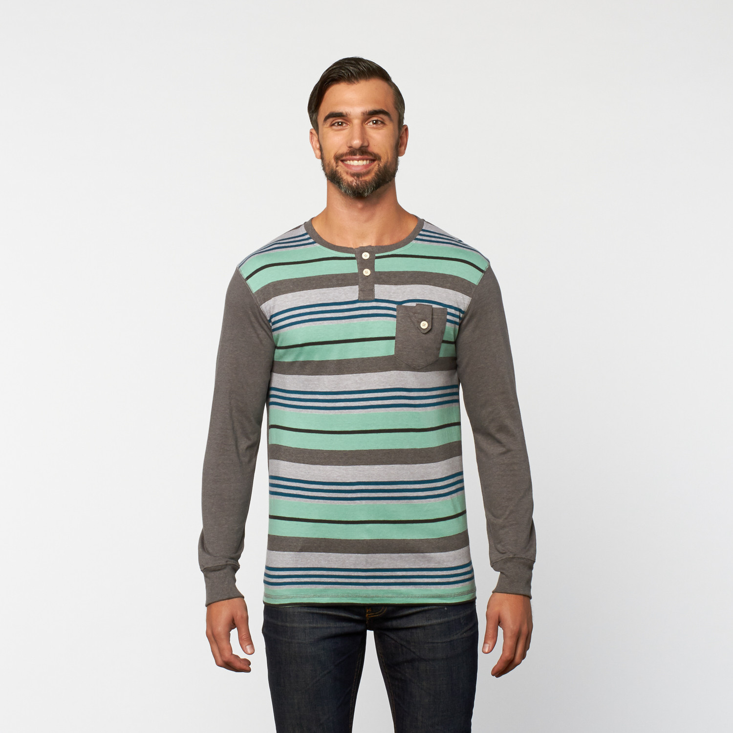 Striped Henley // Green (L) - Distortion - Touch of Modern