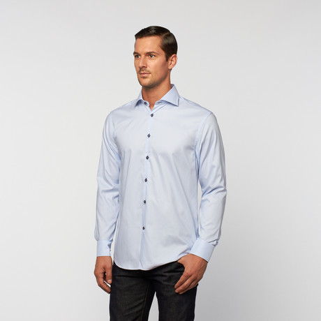 UNANYME Button Up Dress Shirt // Blue with Contrast Buttons (S)