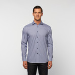 George Rech // UNANYME Button Up Dress Shirt // Blue Microcheck with Contrast Buttons (L)