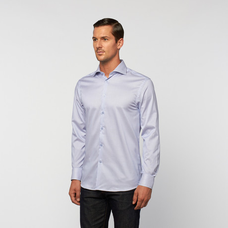 UNANYME Button Up Dress Shirt // Blue + White Pinstripe (S)