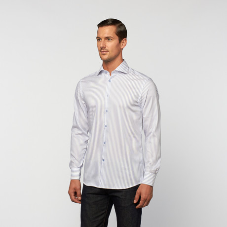 UNANYME Button Up Dress Shirt // Blue + White Stripe (S)