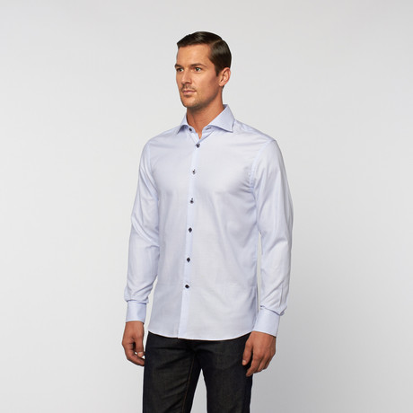 UNANYME Button Up Dress Shirt // Light Blue Microstripe (S)